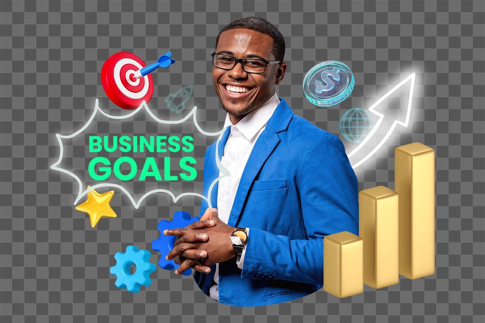 Business goals png element, editable collage remix design