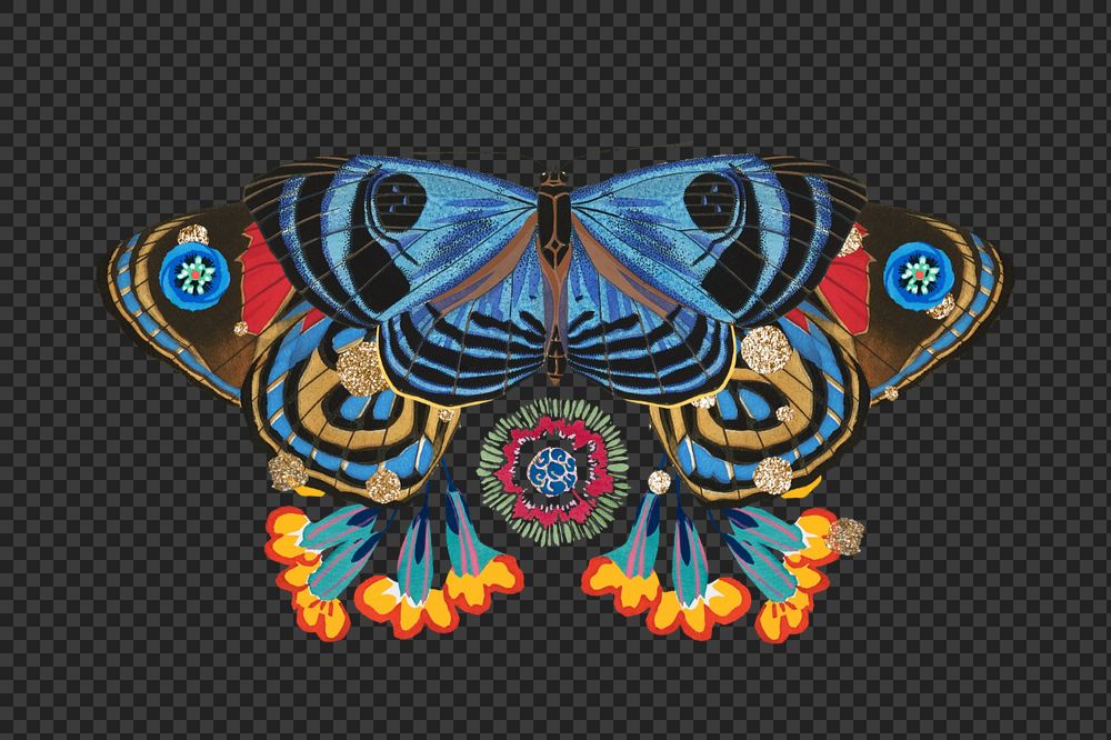 Vintage butterfly clipart, editable blue design, remixed from the artwork of E.A. Séguy