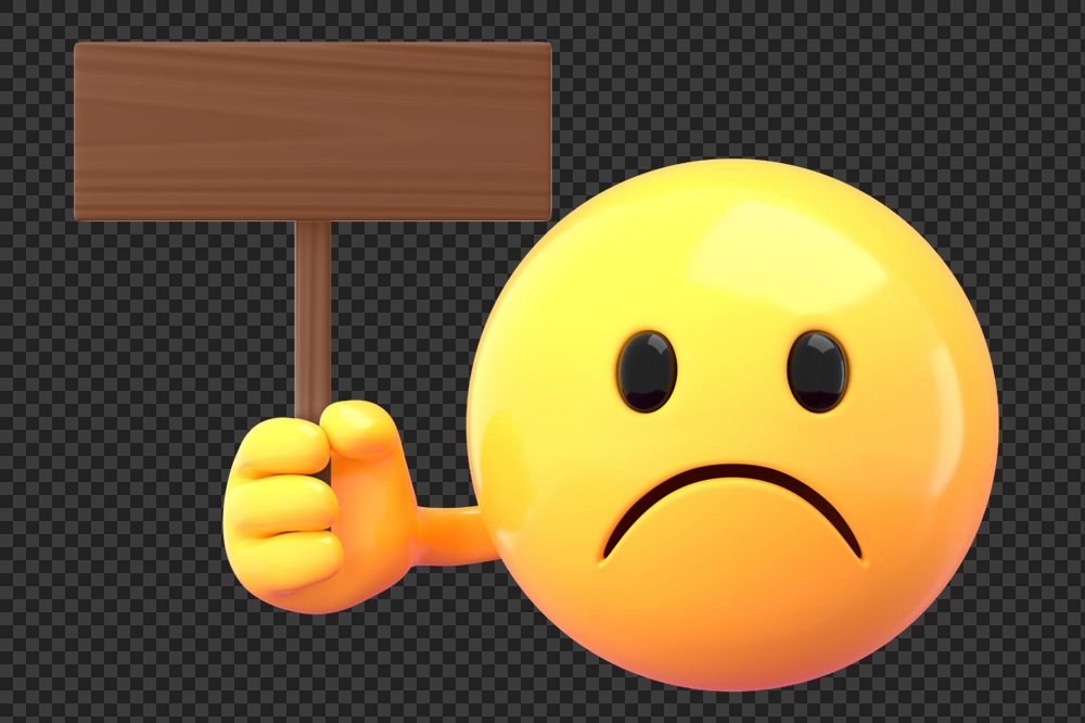 Emoticon holding wooden flag mockup, 3D rendered  editable design
