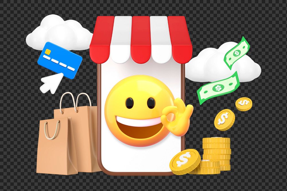 Online shopping emoji  sticker, 3D emoticon editable design