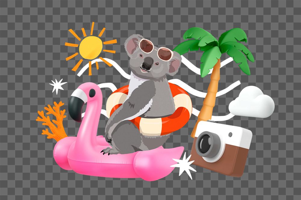 Summer island holidays element group, editable 3D remix