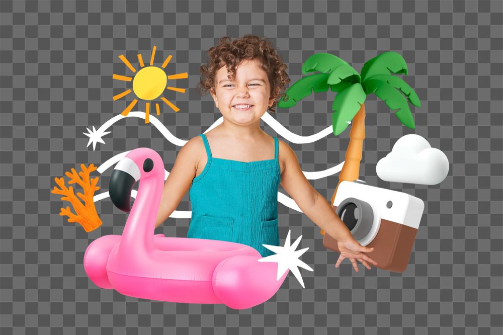 Summer vacation element group, editable 3D remix