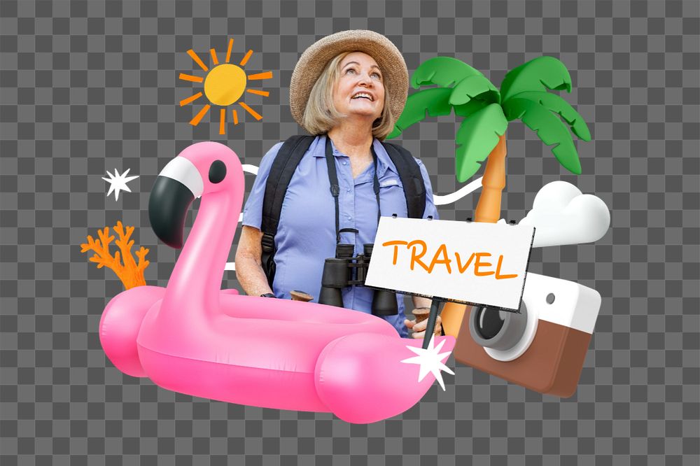 Senior travel, editable word 3D remix