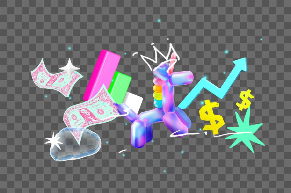 Startup unicorn png element, editable collage remix