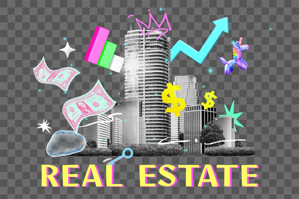 Real estate png element, editable collage remix