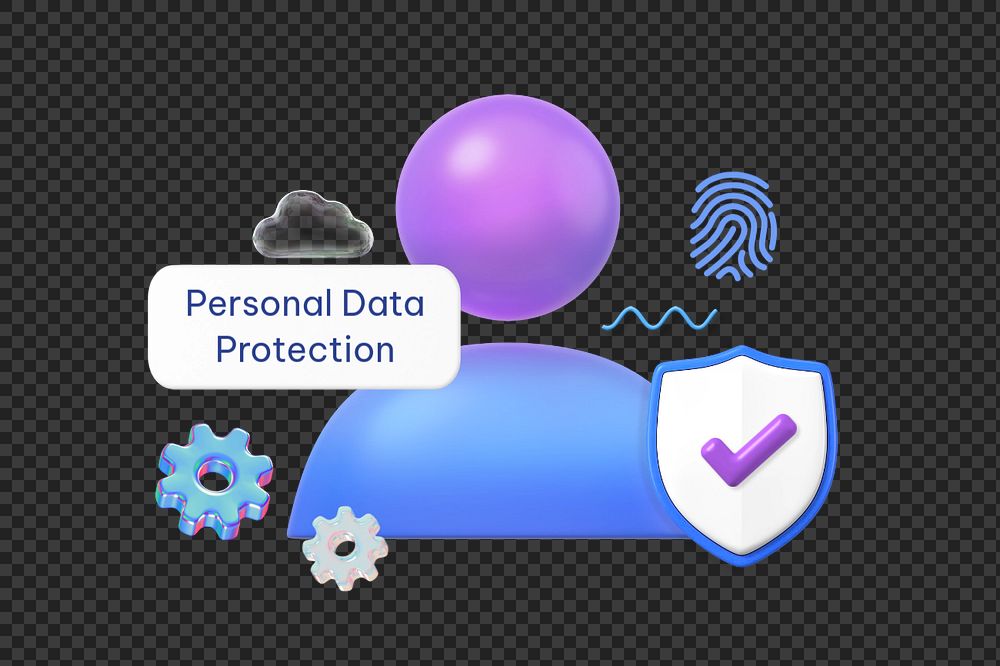 Personal data protection png word, 3D technology remix