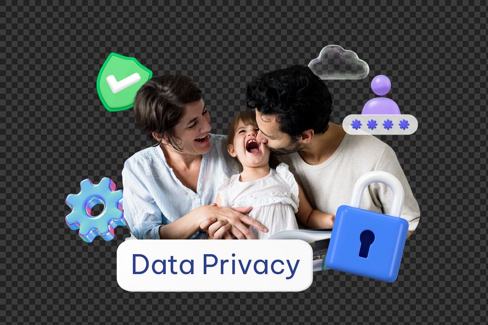 Data privacy png word, happy family remix