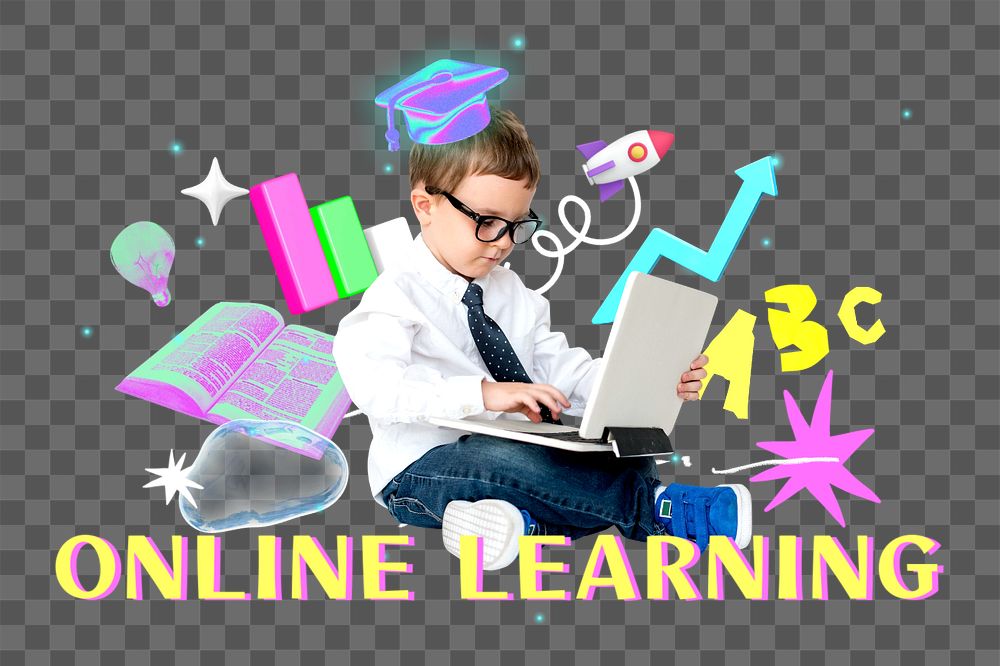 Online learning png element, editable collage remix