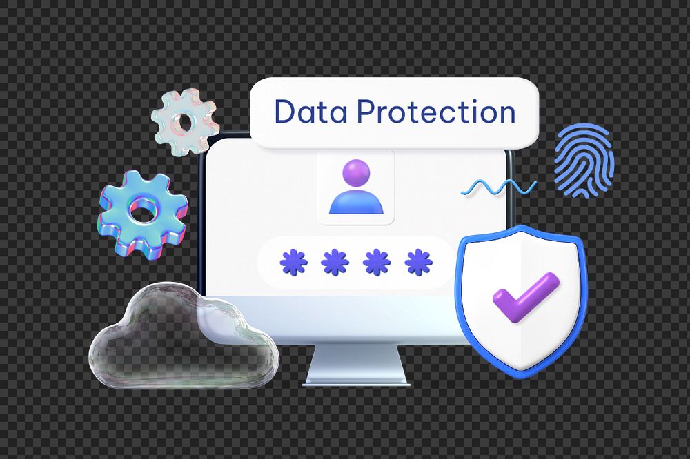Data protection png word, 3D technology remix