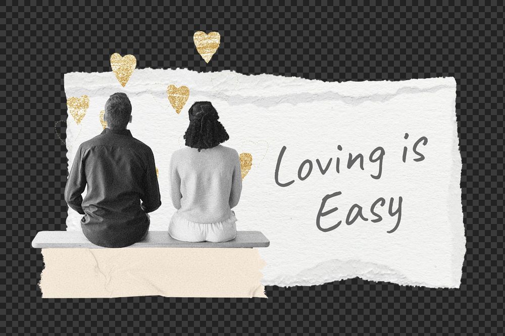 Loving is easy png quote, couple aesthetic collage art, editable design