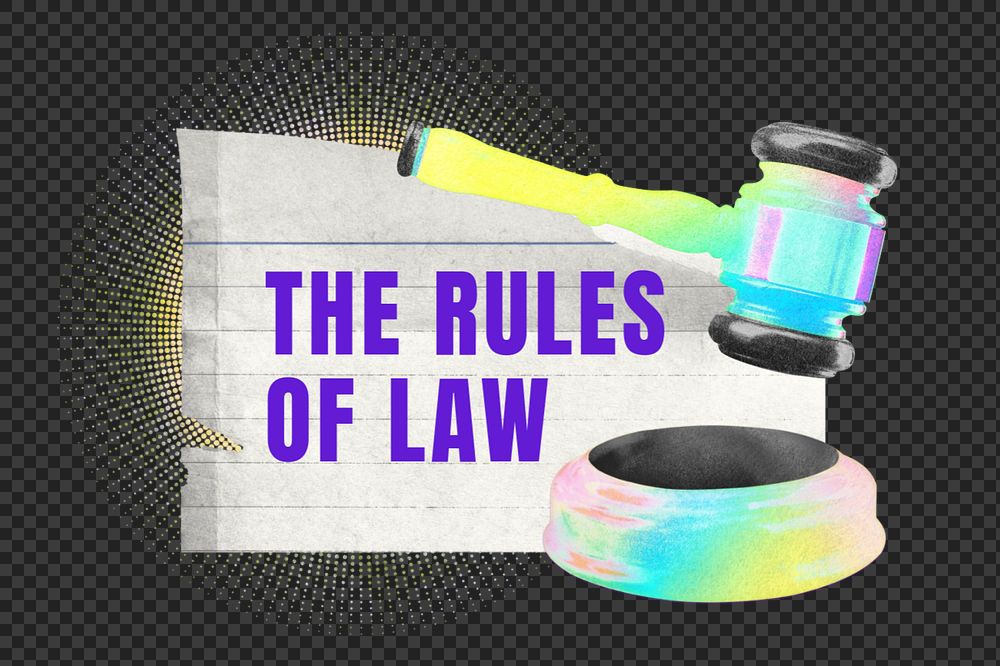 Rules of law word png element, editable gavel collage remix design