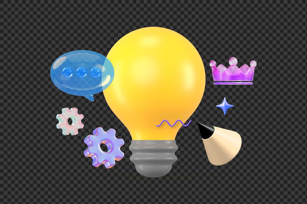 3D light bulb png, creative idea remix
