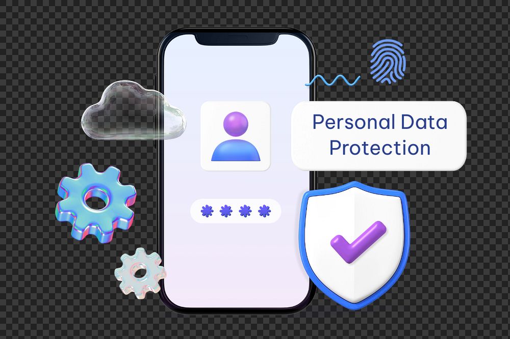 3D smartphone png, personal data protection remix
