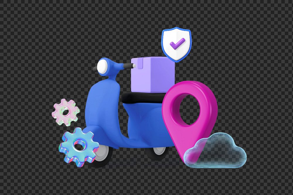 Parcel delivery motorcycle png, 3D logistics remix