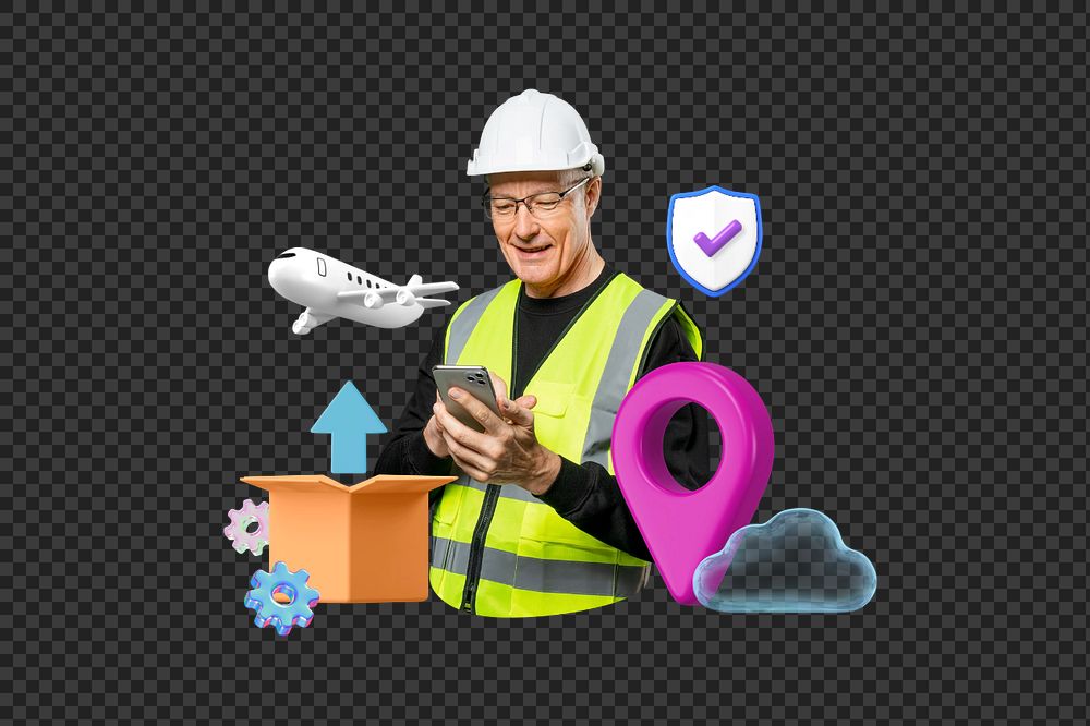 Shipping service employee png, 3D logistics remix