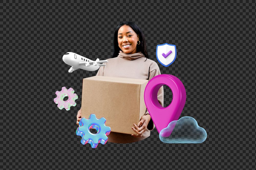 Shipping png  service employee, 3D logistics remix