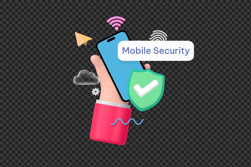 Mobile security png word, data protection remix