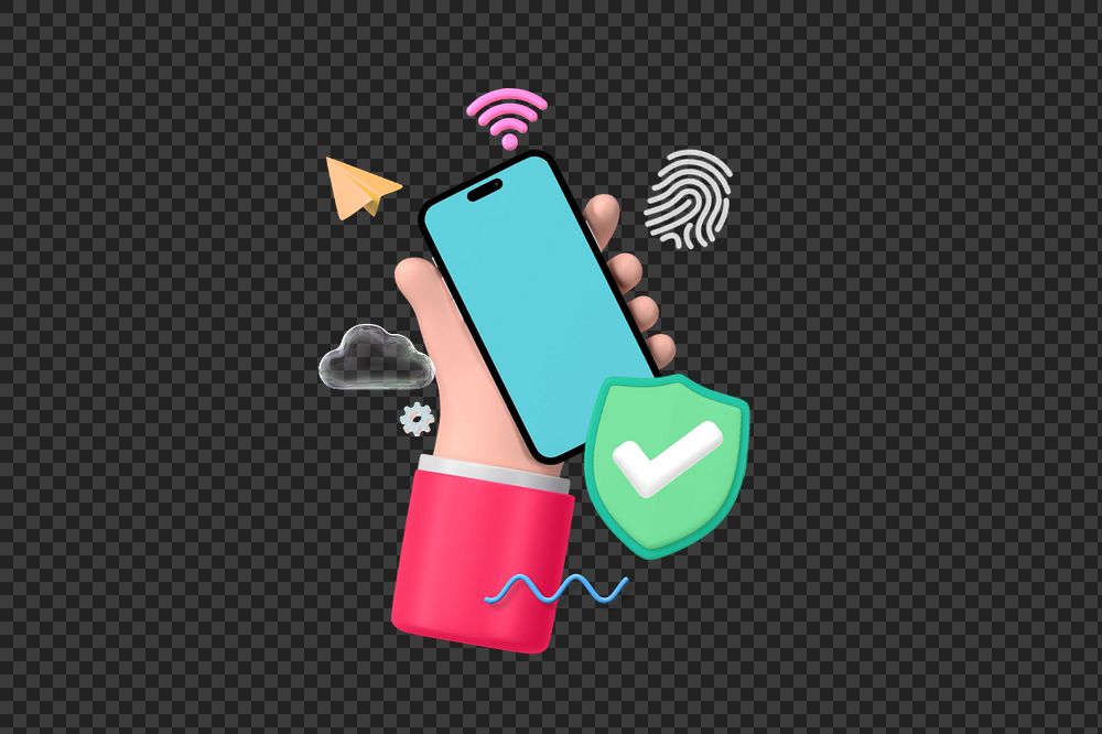3D smartphone png, mobile security remix