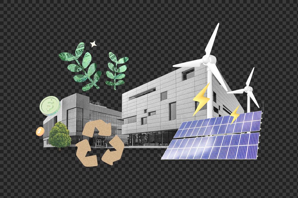 Green business png, renewable energy technology, 3D environment remix