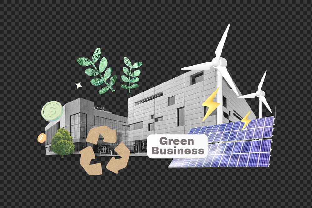 Green business png word, environment remix