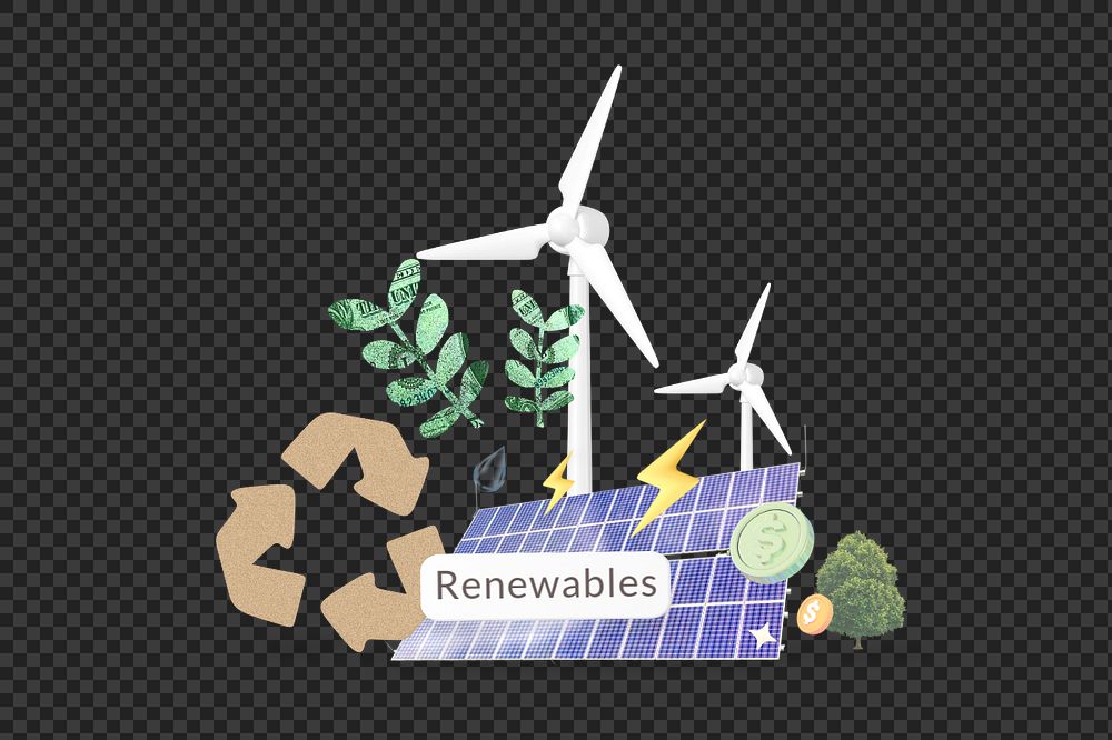 Renewables png word, environment remix