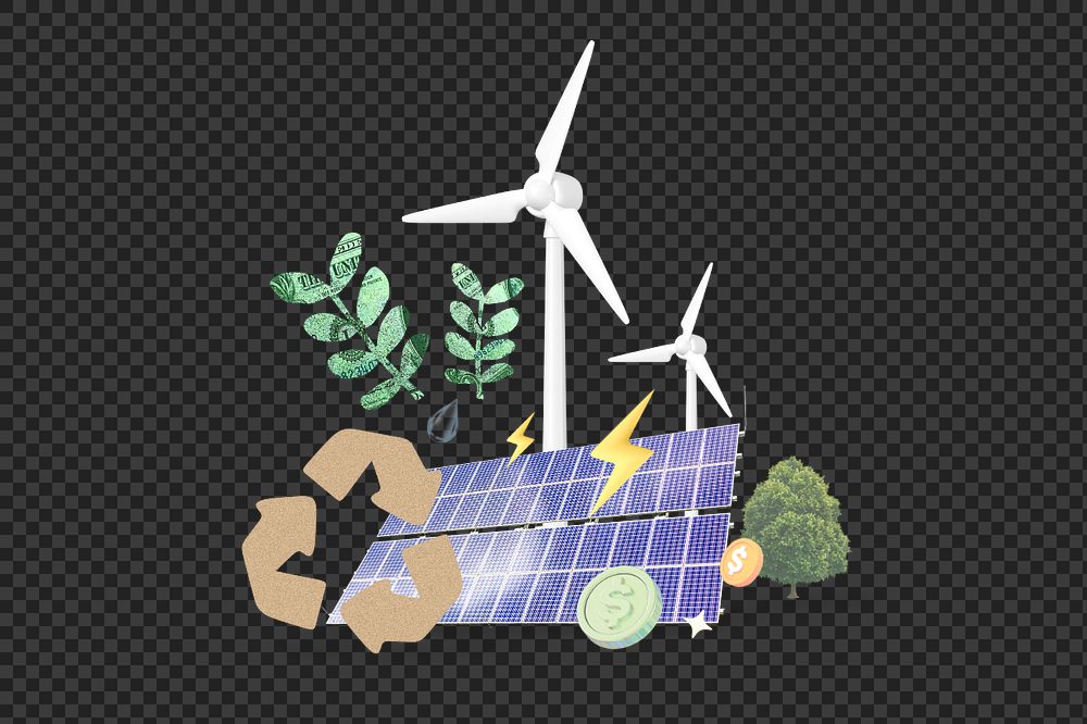 Solar cell png, renewable energy technology, 3D environment remix