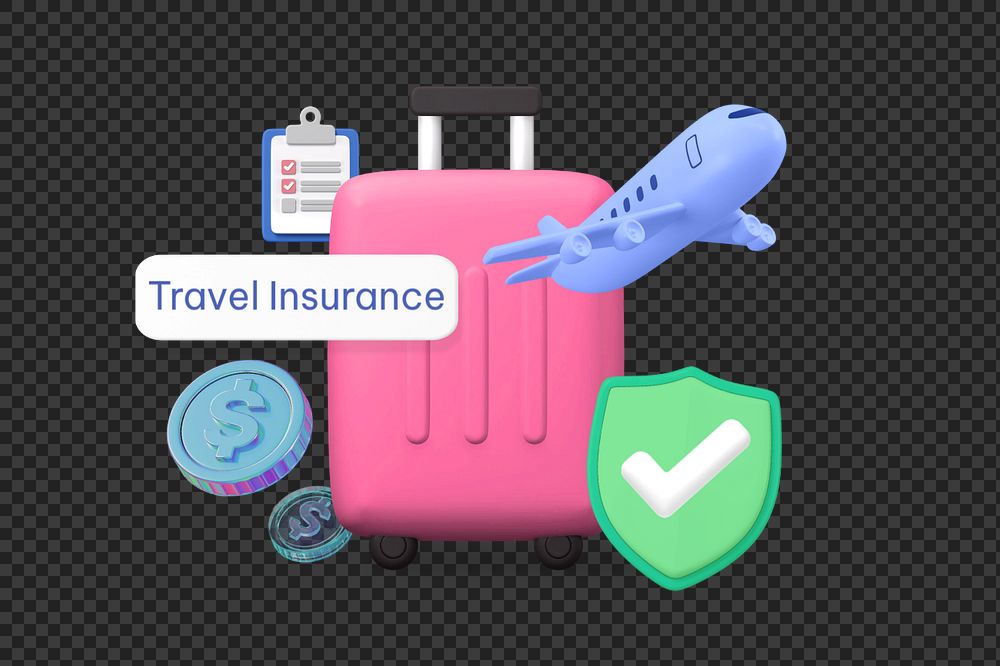 Travel insurance png word, security & protection remix
