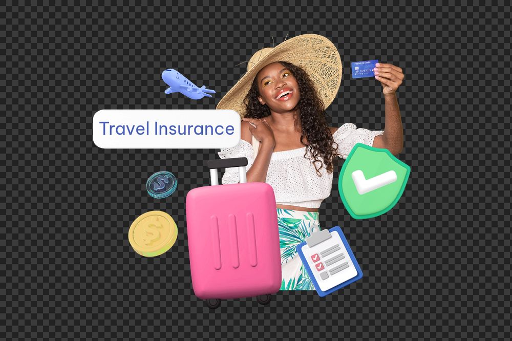Travel insurance png word, security & protection remix