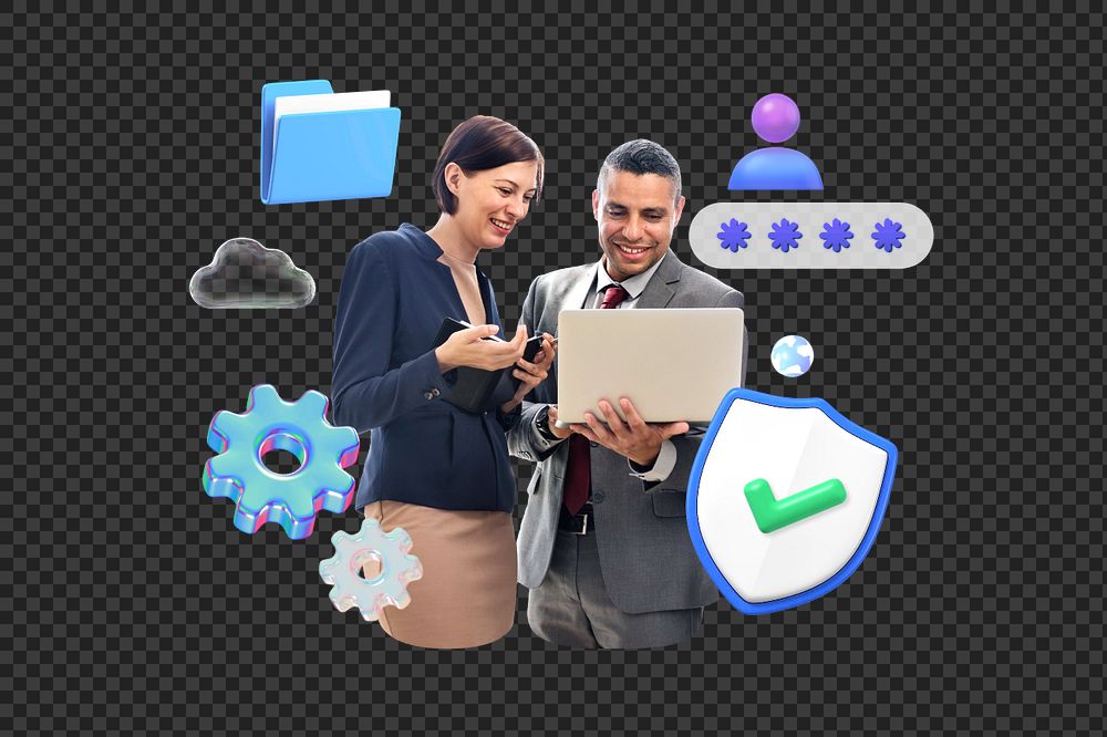 Business colleagues png, data security remix