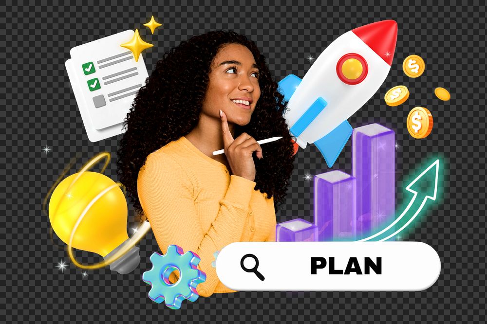 Plan, editable business word 3D remix