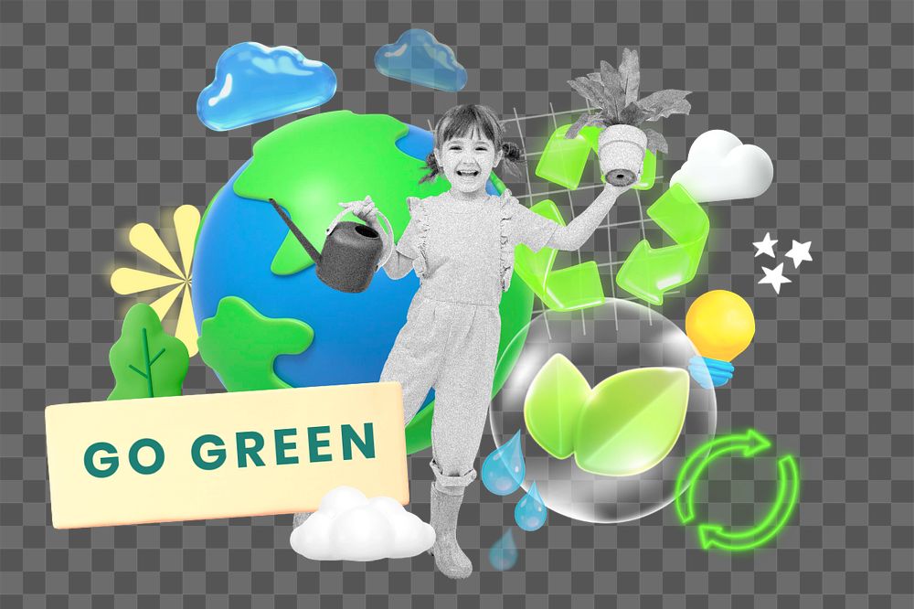 Go green, editable sustainability word, 3D remix