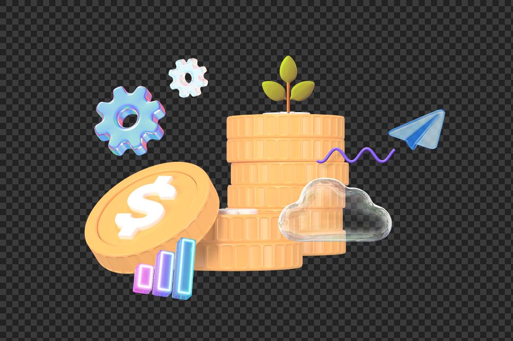 Business investment png, stacked coins 3D remix
