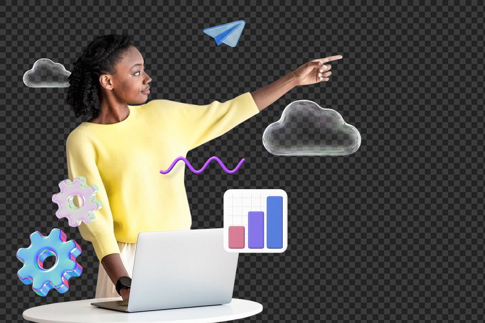 Businesswoman png pointing forward, 3D remix