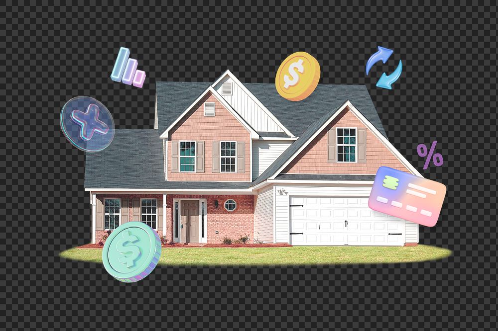 House on sale png, property 3D remix