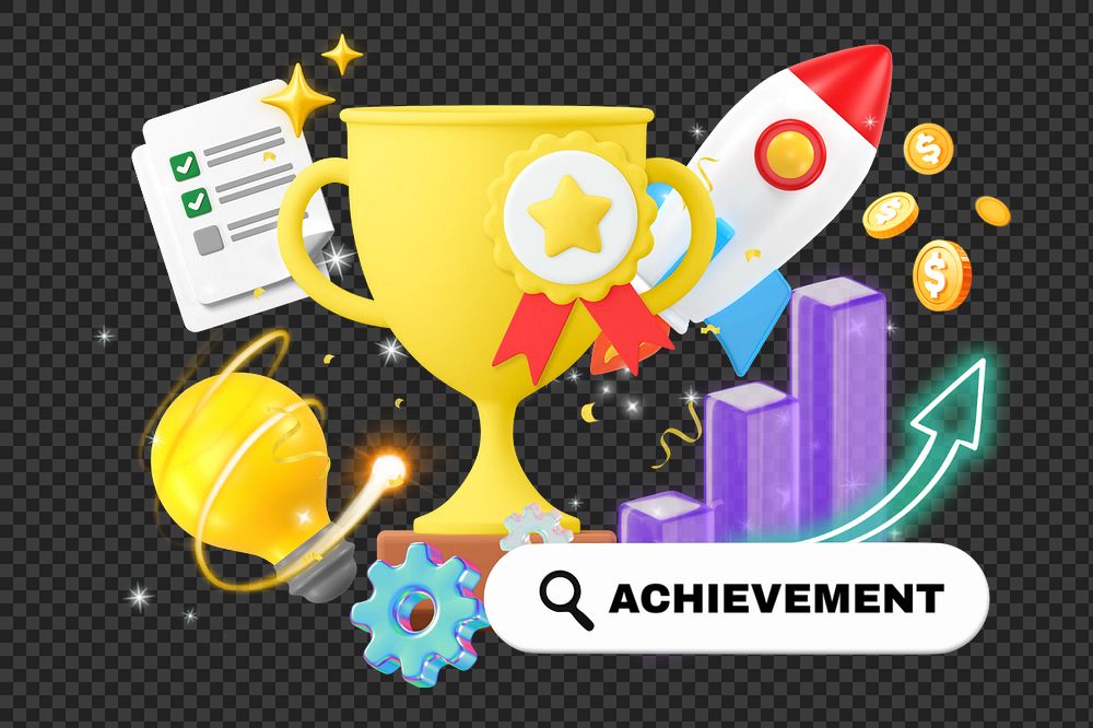 Achievement, editable business word 3D remix