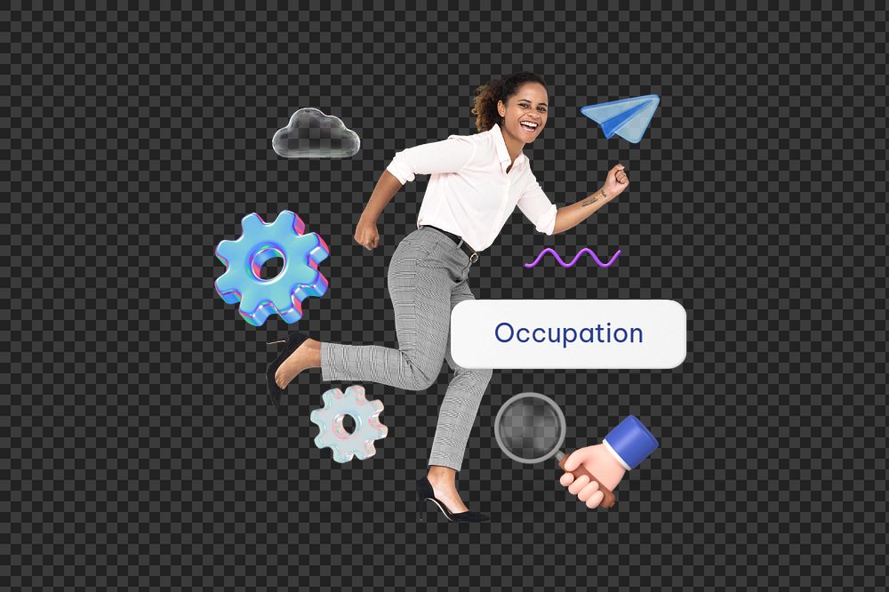Occupation png word, running businesswoman remix