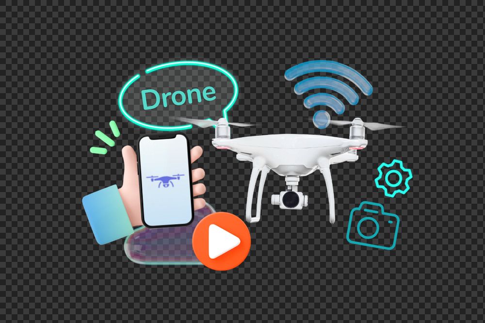 Drone technology png element, editable collage remix design