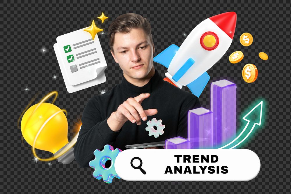 Trend analysis, editable business word 3D remix
