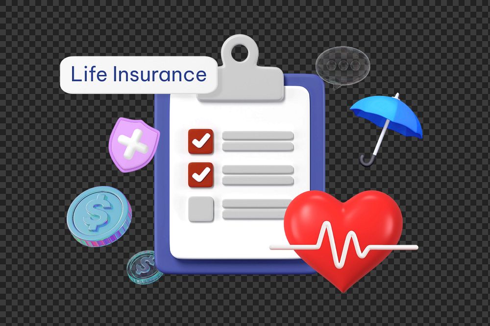 Life insurance png word, 3D checklist remix
