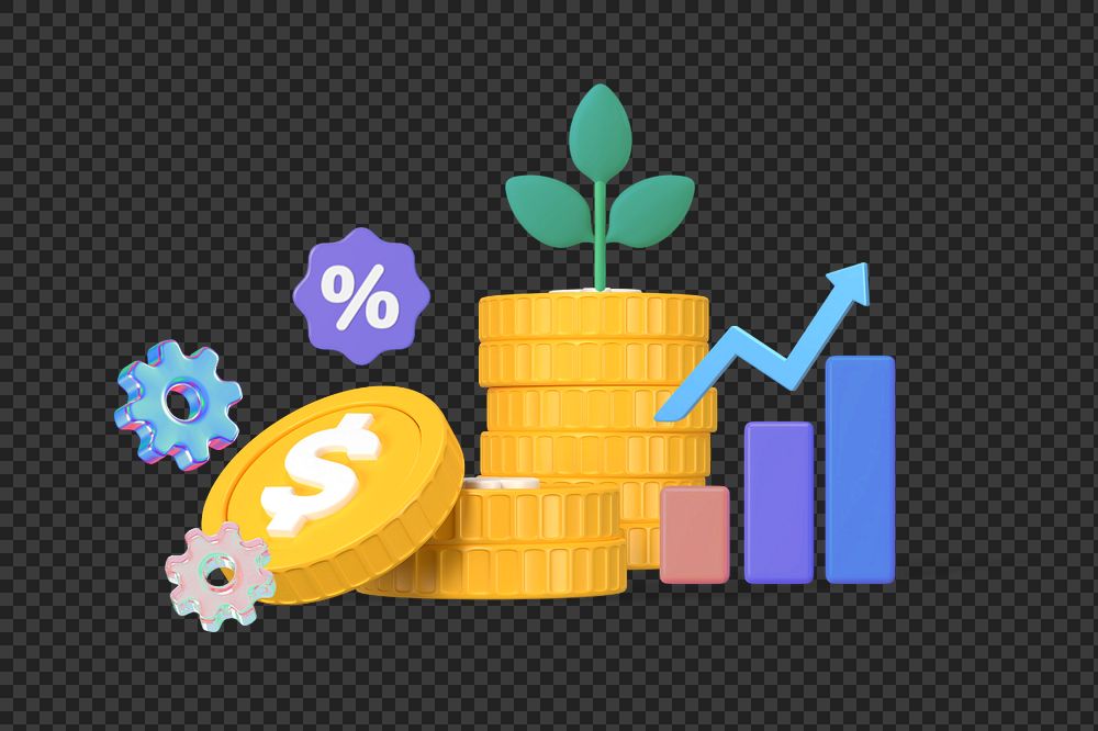 Business investment png, stacked coins 3D remix