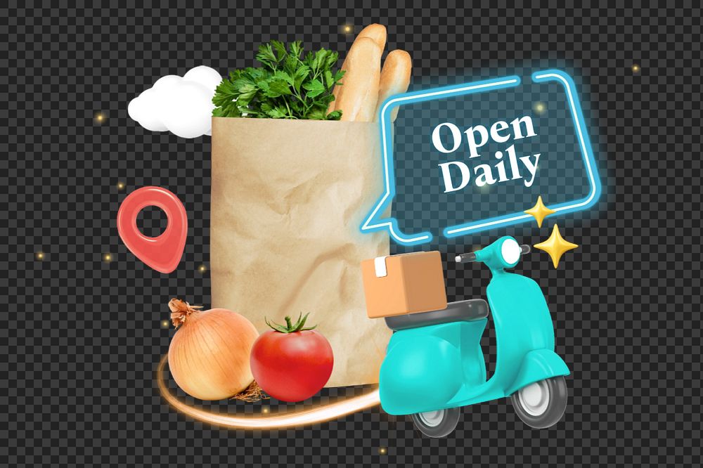 Shop open daily, editable business word 3D remix