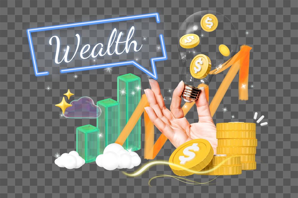 Wealth, editable business word 3D remix