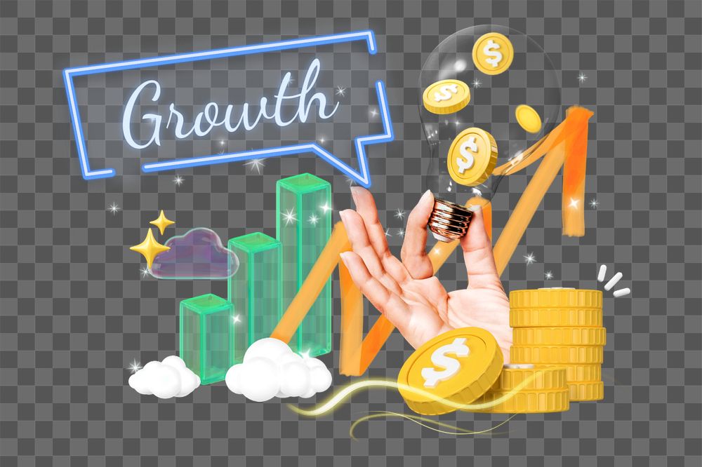 Growth, editable business word 3D remix