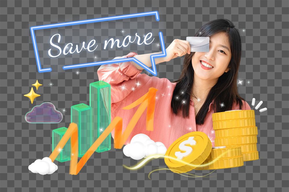 Save more money, editable business word 3D remix