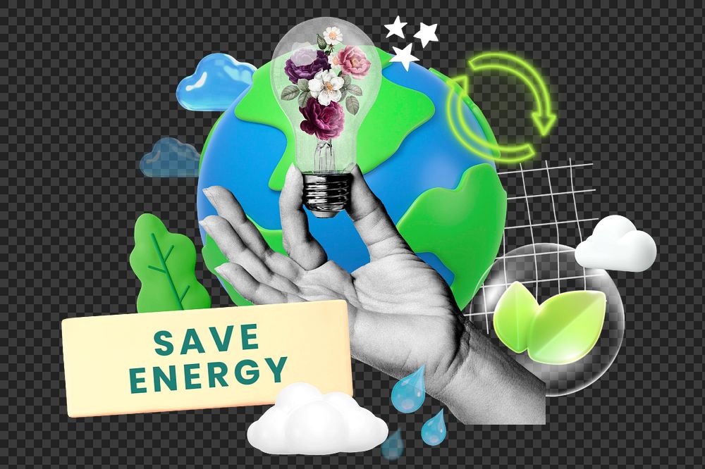 Save energy, editable word collage remix