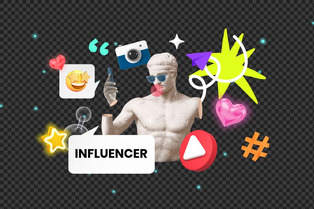 Influencer png element, editable collage remix
