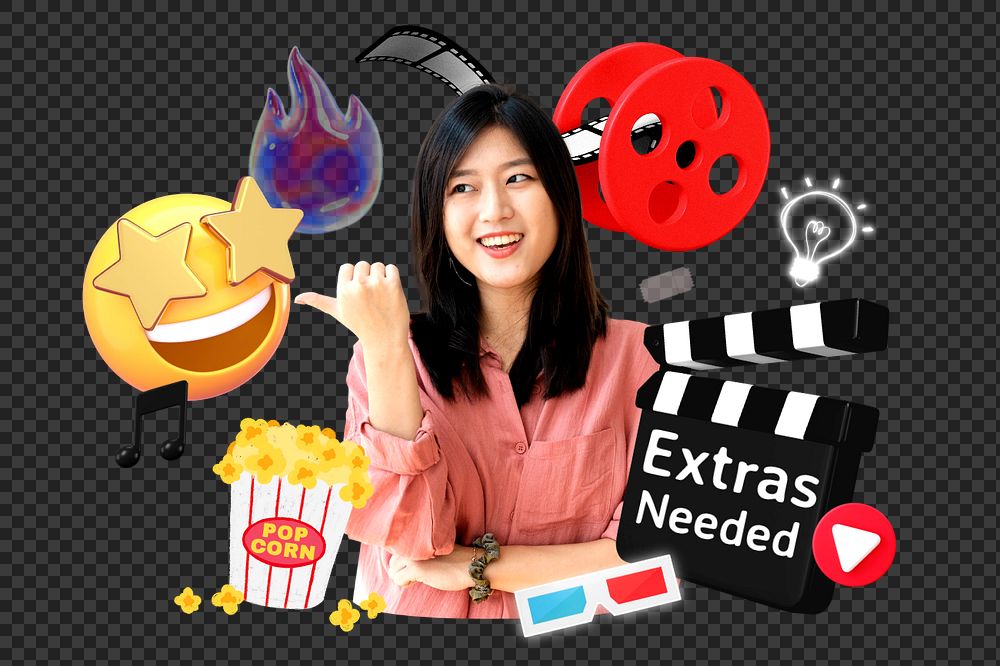 Extras in movies, editable entertainment word, 3D remix