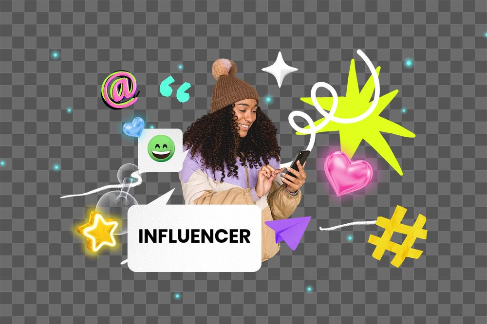 Influencer png element, editable collage remix