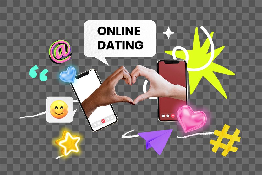 Online dating png element, editable collage remix