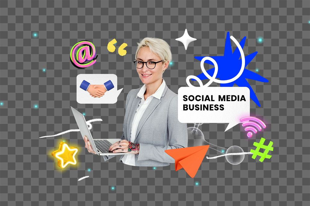 Social media business png element, editable collage remix